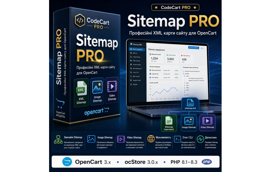 🚀 Sitemap PRO - професійний створює звичайні XML Sitemap, окремі карти зображень та відео, пінг пошукових систем