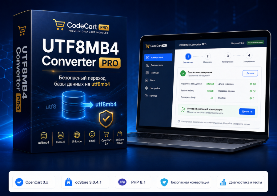 UTF8MB4 Converter PRO для OpenCart та ocStore 3,x